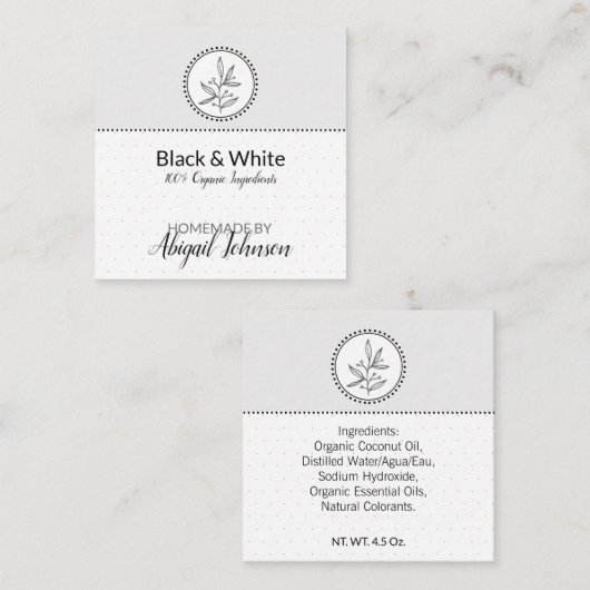 Zwart-wit Homemade Wit Etiket en Lichaamslabel | L Vierkante Visitekaartje (Voorkant / Achterkant)