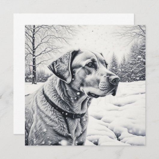 Zwart-wit Hond AI Schets Winter Scène (Voorkant / Achterkant)