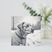 Zwart-wit Hond AI Schets Winter Scène (Staand voorkant)