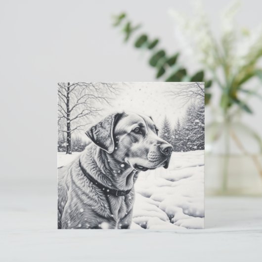 Zwart-wit Hond AI Schets Winter Scène (Staand voorkant)