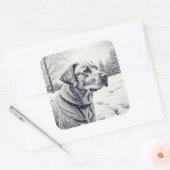 Zwart-wit Hond AI Schets Winter Scène Vierkante Sticker (Envelop)
