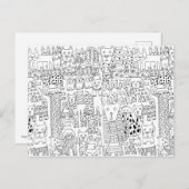 Zwart-wit hondenpatroon met puppy's briefkaart (Voorkant / Achterkant)