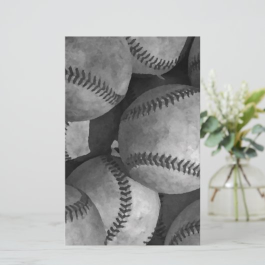 Zwart & Wit Honkbal Briefpapier (Staand voorkant)