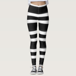 Zwart & Wit Horizonaal Gestreepte Verfkwast Leggings