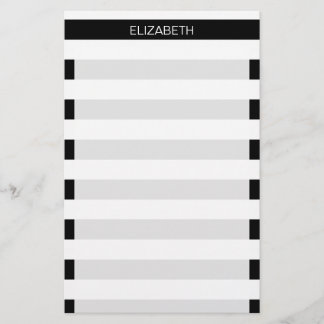 Zwart wit horizontaal preppy stripe Name Monogram Briefpapier