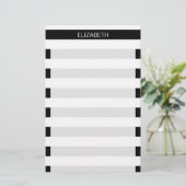 Zwart wit horizontaal preppy stripe Name Monogram Briefpapier (Staand voorkant)
