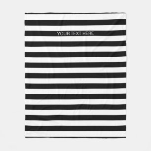 Zwart wit horizontaal preppy stripe Name Monogram Fleece Deken