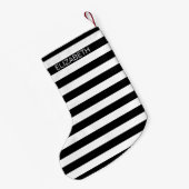 Zwart wit horizontaal preppy stripe Name Monogram Kleine Kerstsok (Achterkant (Hangend))