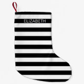 Zwart wit horizontaal preppy stripe Name Monogram Kleine Kerstsok (Voorkant)