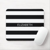 Zwart wit horizontaal preppy stripe Name Monogram Muismat (Met muis)
