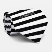 Zwart wit horizontaal preppy stripe Name Monogram Stropdas (Opgerold)