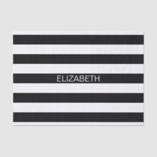 Zwart wit horizontaal preppy stripe Name Monogram Tissuepapier