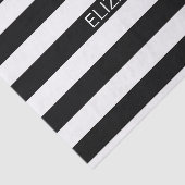 Zwart wit horizontaal preppy stripe Name Monogram Tissuepapier (Detail)
