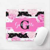 Zwart-wit horizontale strepen Bloemmonogram Muismat (Met muis)