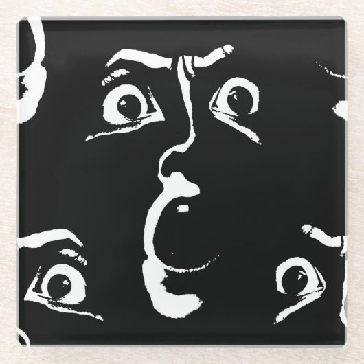 zwart-wit horror gezicht glazen onderzetter (Voorkant)