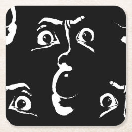 zwart-wit horror gezicht vierkante kartonnen onderzetter