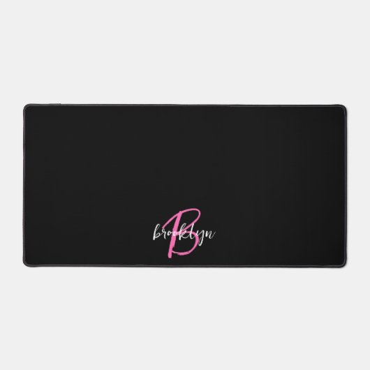 Zwart Wit Hot Pink Script Monogram Bureaumat (Voorkant)