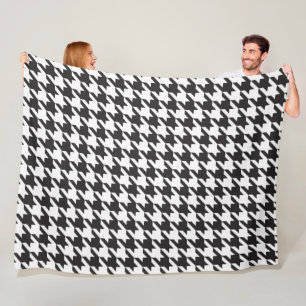 Zwart-wit houndstooth-patroon fleece deken