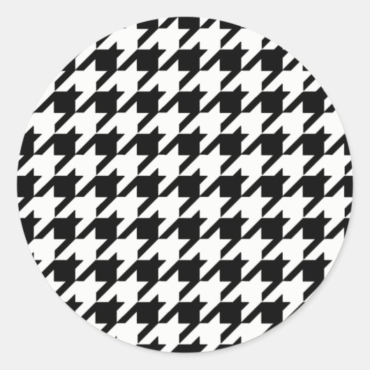 Zwart-wit houndstooth-patroon ronde sticker (Voorkant)