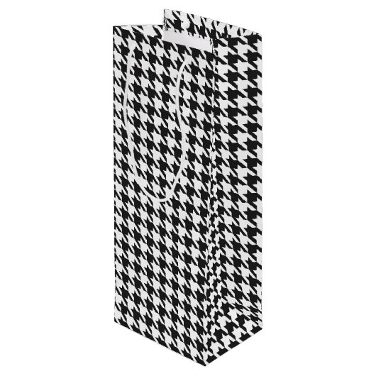 Zwart-wit houndstooth-patroon wijn cadeautas (Achterkant Gekanteld)