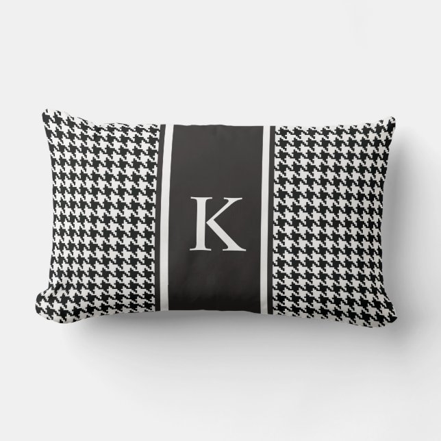 Zwart-wit houndstooth-patroonpatroon kussen (Voorkant)