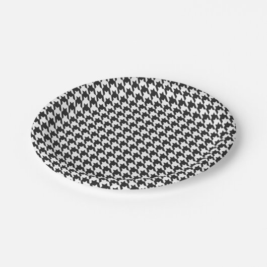 Zwart-wit houndstooth-patroonpatroon papieren bordje (Gekanteld)