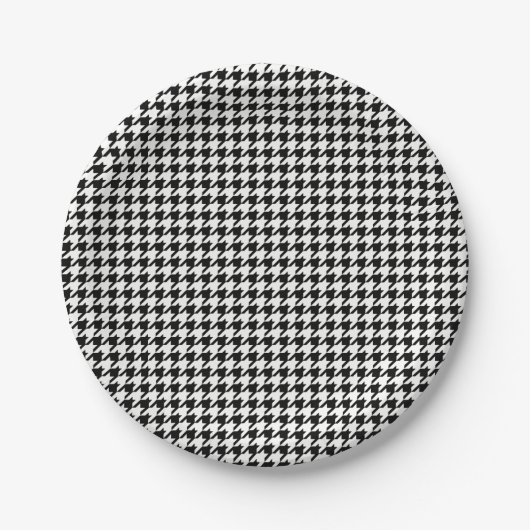 Zwart-wit houndstooth-patroonpatroon papieren bordje (Voorkant)