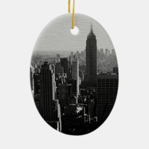 Zwart & Wit Houten Effect NYC Kerstversiering Keramisch Ornament