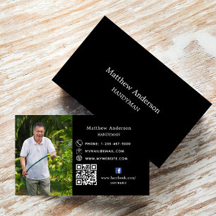 Zwart wit huis reparaties foto QR code klusjesman Visitekaartje