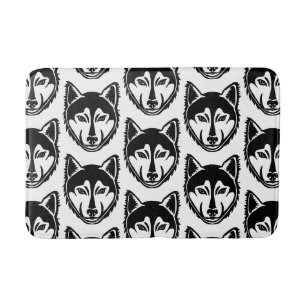 Zwart-wit Husky Portret Lino Cut Pattern Badmat