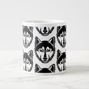 Zwart-wit Husky Portret Lino Cut Print Extra Grote Beker