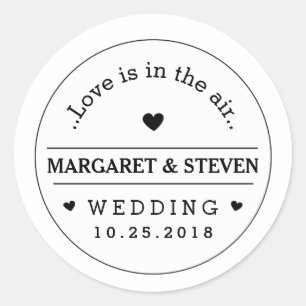 Zwart & Wit Huwelijk Aangepaste Namen & Datum Rond Ronde Sticker