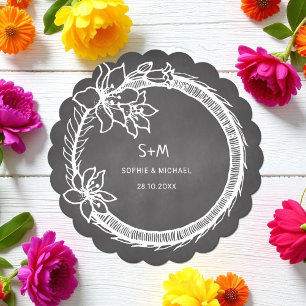 Zwart Wit Huwelijk Bloemen Papier Onderzetter