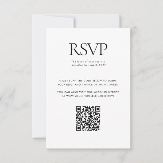 Zwart Wit Huwelijk Custom QR Code Online RSVP Kaartje (Voorkant)