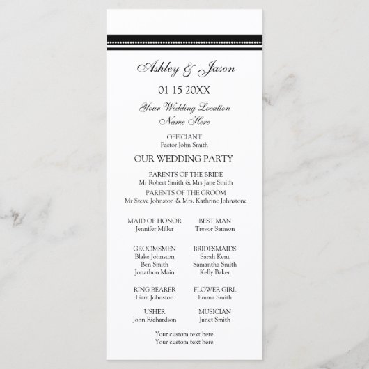 Zwart-wit huwelijksprogramma programma (Achterkant)