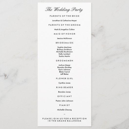 Zwart-wit huwelijksprogramma Sjabloon (Achterkant)