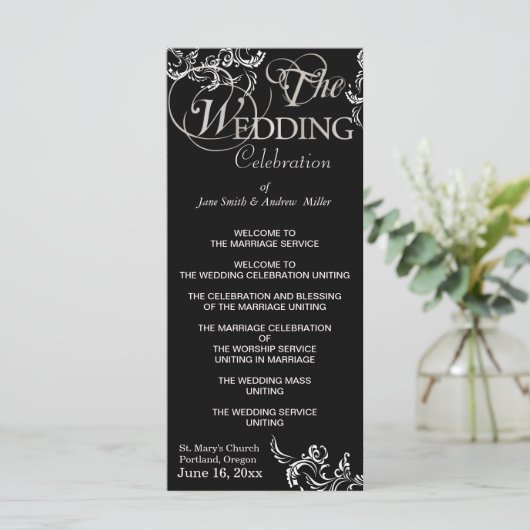 Zwart-wit huwelijksprogramma's programma (Staand voorkant)