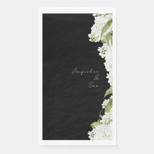 Zwart Wit Hydrangeas Wedding Script Servet (Voorkant)