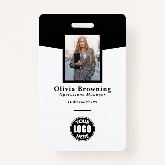 Zwart-wit ID Foto Logo & Barcode Professional Badge (Voorkant)