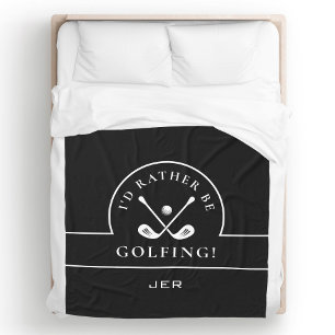 Zwart & Wit Ik Golfe Liever Monogram Fleece Deken