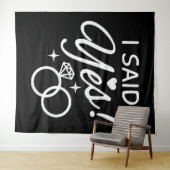 Zwart-wit Ik zei Ja Verlovingsfeest Wandkleed (In Situ (horizontaal))