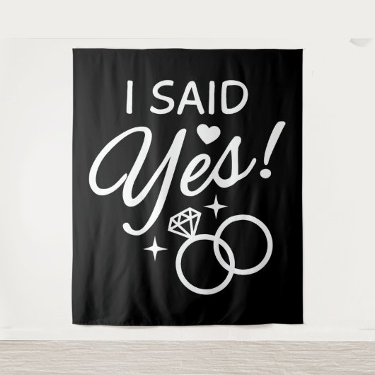 Zwart-wit Ik zei Ja Verlovingsfeest Wandkleed (Voorkant)
