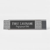 Zwart-wit Ikat Patroon met scriptnaam Bureau Naambordje (Voorkant)