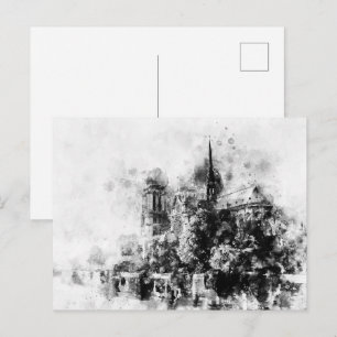 Zwart-wit illustratie Notre-Dame kathedraal Briefkaart