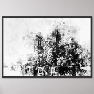 Zwart-wit illustratie Notre-Dame kathedraal Foto Afdruk