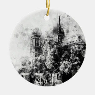 Zwart-wit illustratie Notre-Dame kathedraal Keramisch Ornament