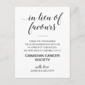 Zwart wit in plaats van bruiloft gunsten liefdadig informatiekaartje (Voorkant)