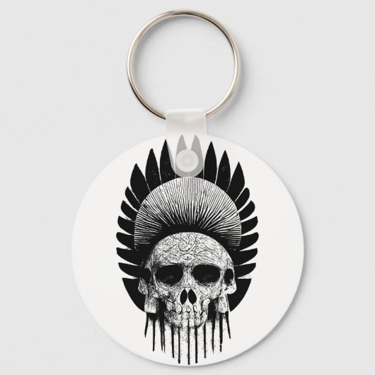 Zwart-Wit Indiaanse Schedel Sleutelhanger (Voorkant)