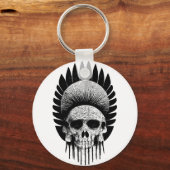 Zwart-Wit Indiaanse Schedel Sleutelhanger (Voorkant)