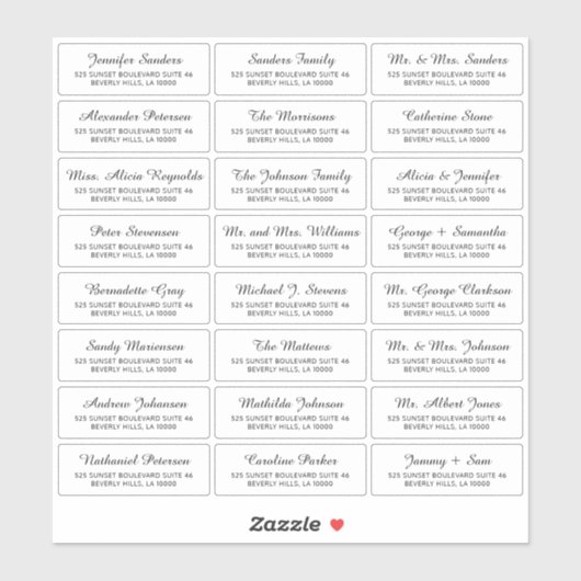 Zwart wit individueel gastadres elegant label (Vel)